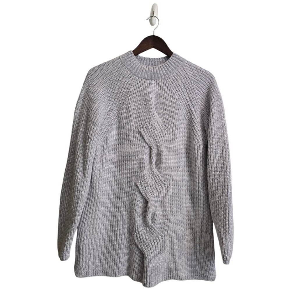 J. Jill Chenille Chunky Knit Crewneck Tunic Sweater in Zinc Gray Sz M (Tall)